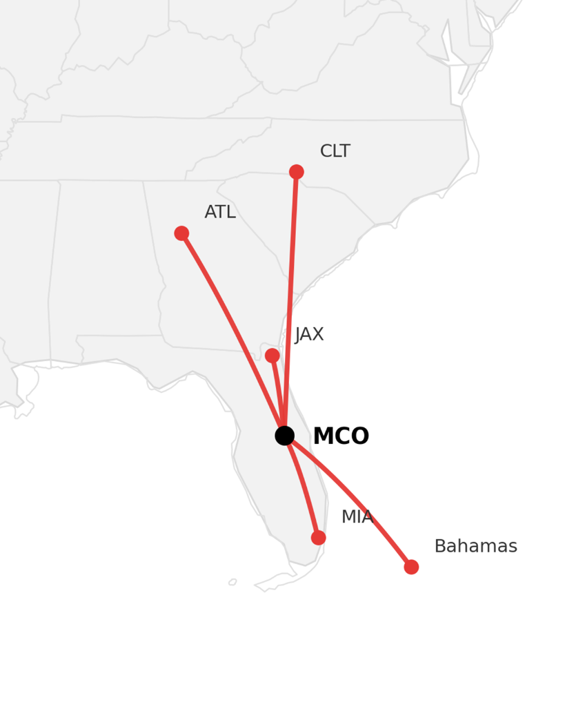 Route map from Orlando, FL